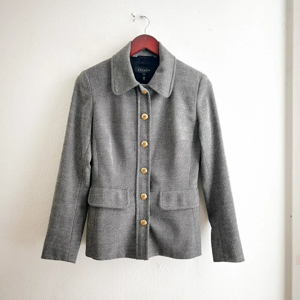 ESCADA Virgin Wool Herringbone Quiet Luxury Powersuit Blazer and Trousers SZ 34 - Picture 2 of 14